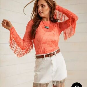Fringe Sleeve Coral Top